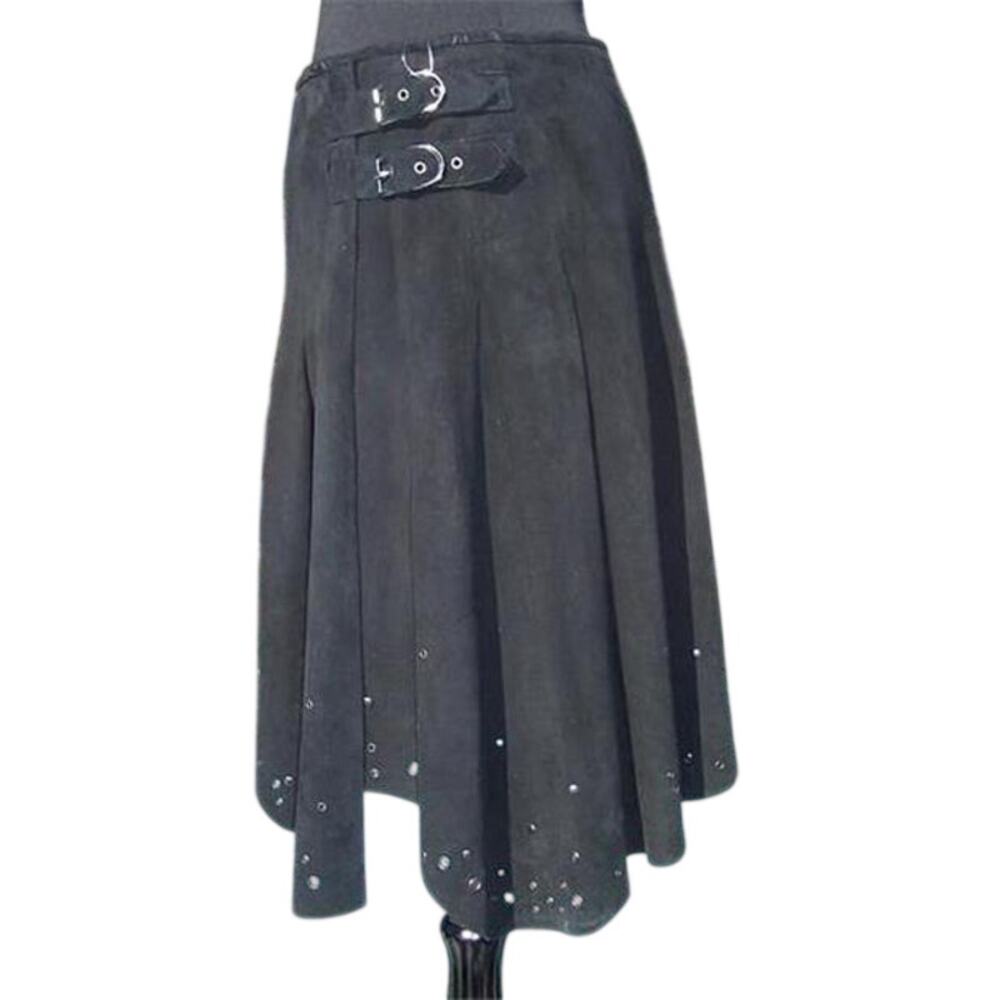 Donald Pliner Black Suede Skirt Lined Fit Flare Grommet Self Belt NWT $875 8/10 - Picture 7 of 10